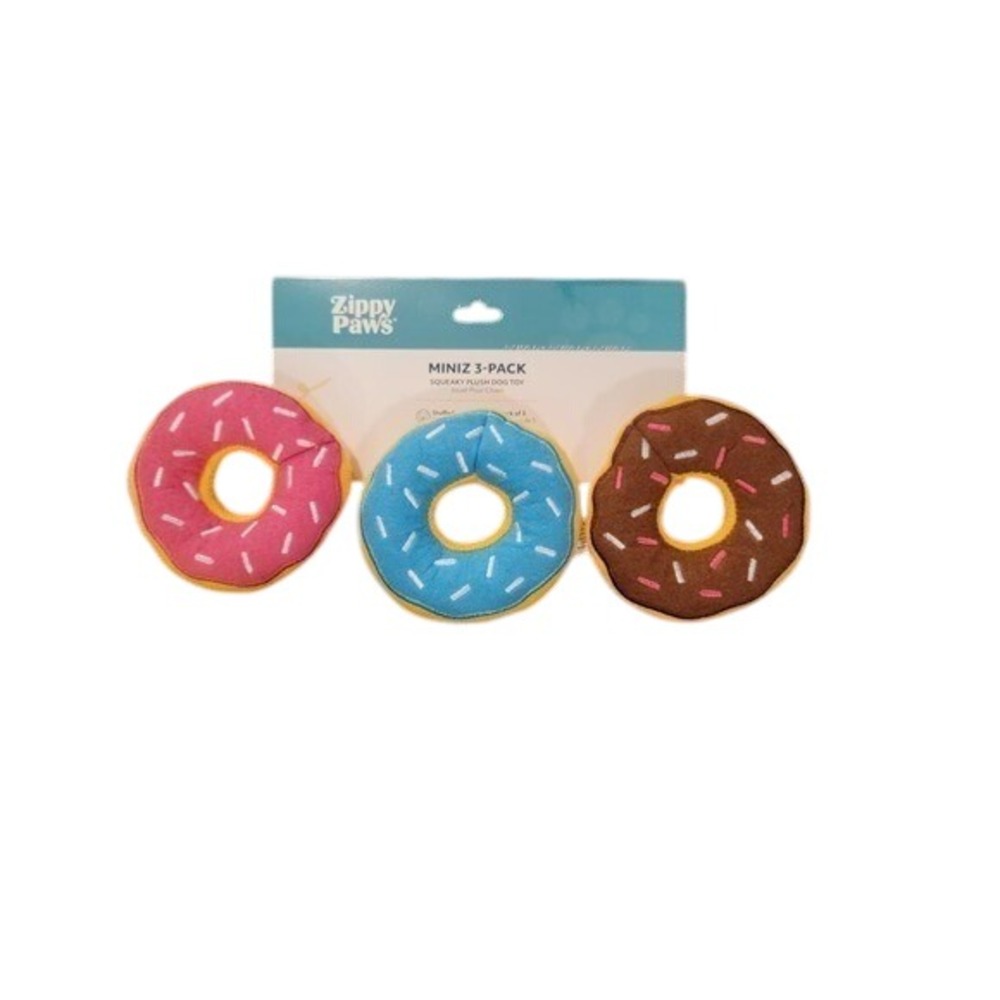 Zippy Paws Miniz 3 Pack‎ Squeaky Plush Dog Toy Pastel Donutz ZP737